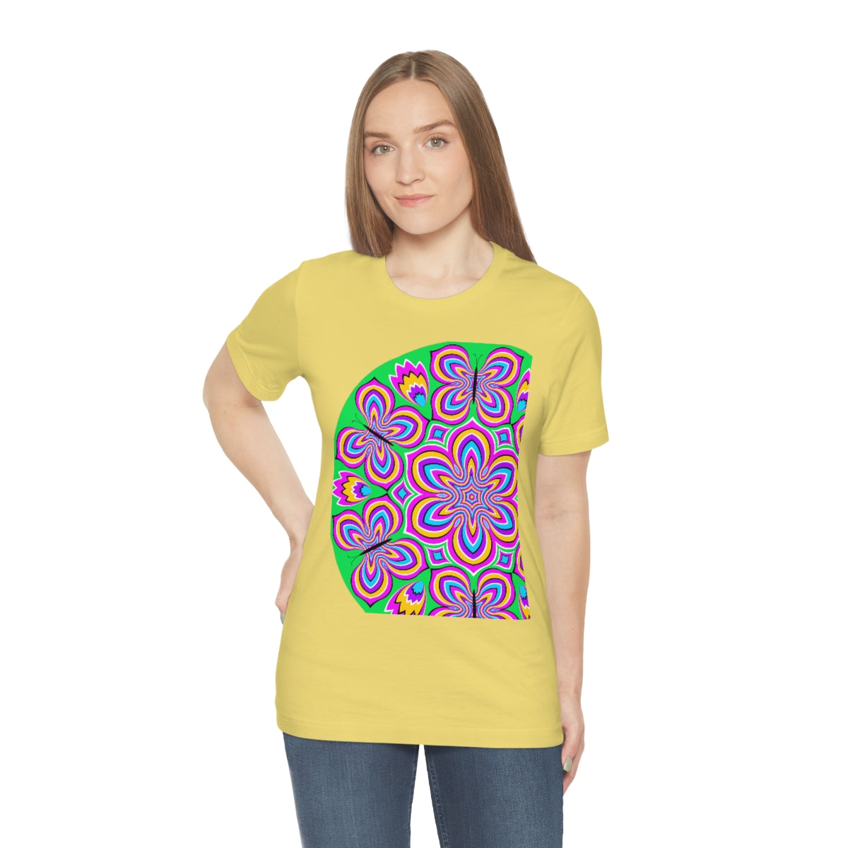 Unisex Jersey Short Sleeve Tee "Optical illusion Colorful flower and butterflies"
