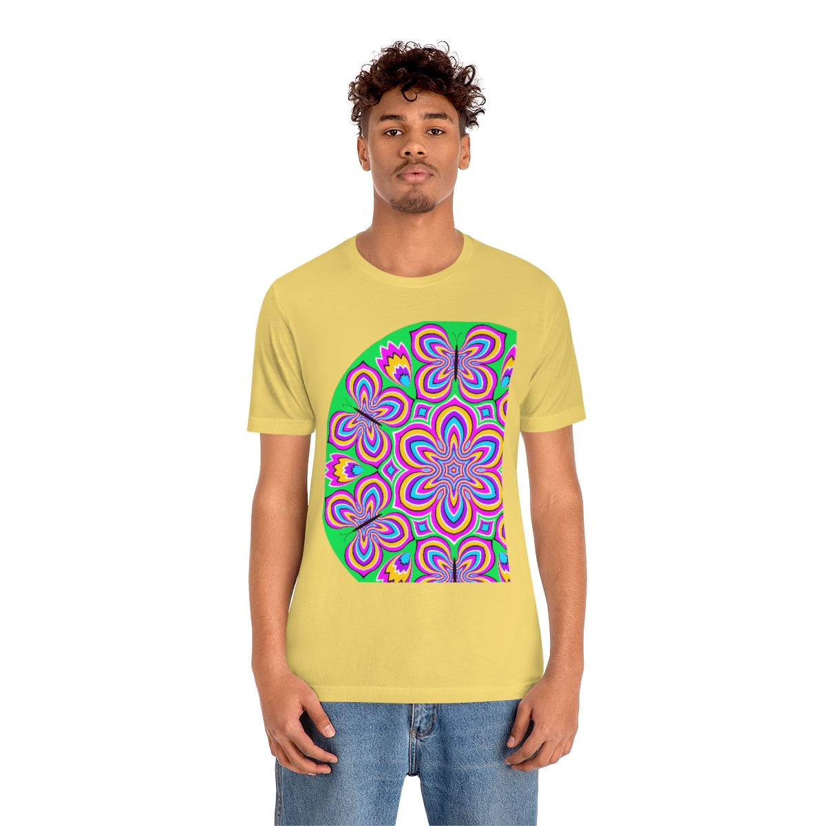 Unisex Jersey Short Sleeve Tee "Optical illusion Colorful flower and butterflies"