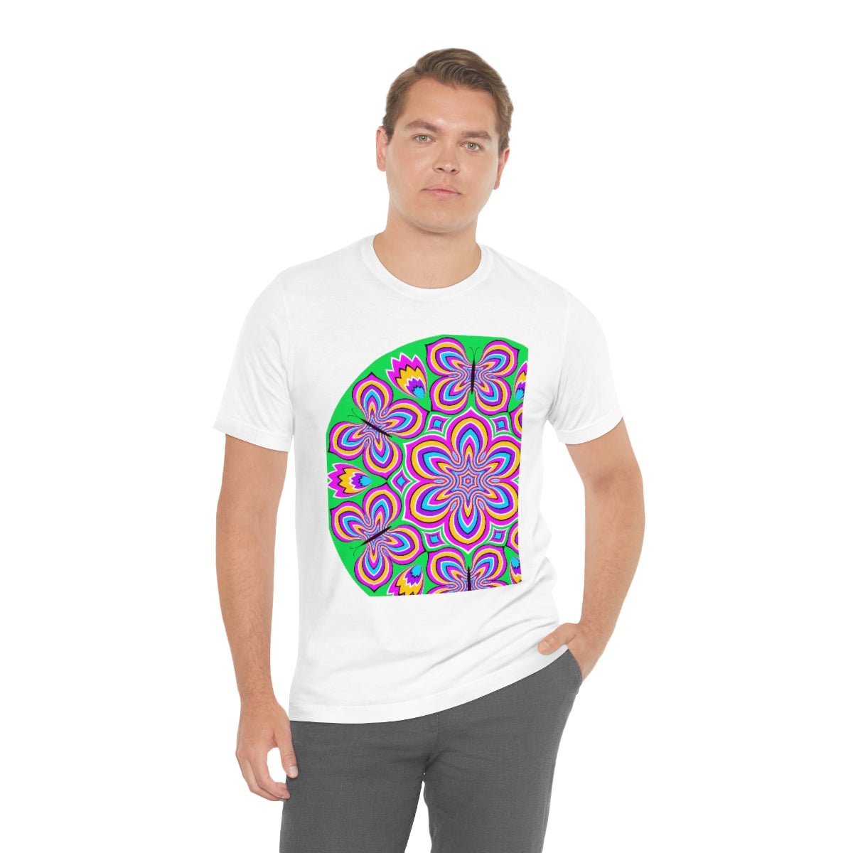 Unisex Jersey Short Sleeve Tee "Optical illusion Colorful flower and butterflies"