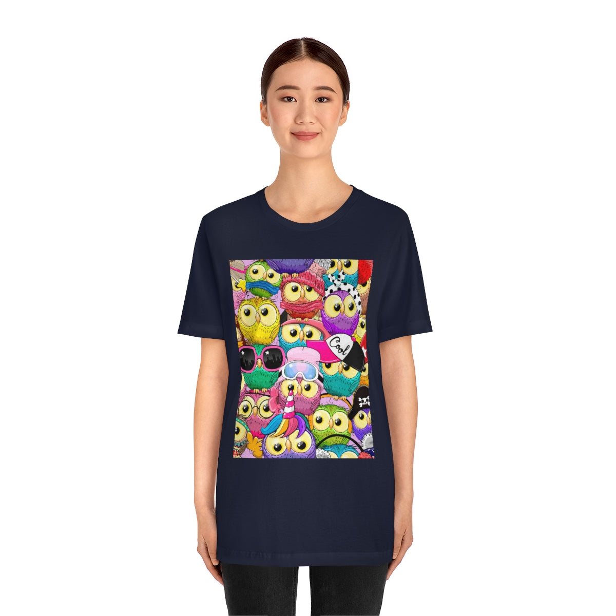 Unisex Jersey Short Sleeve Tee "Colorful Pattern with cute cartoon owls"