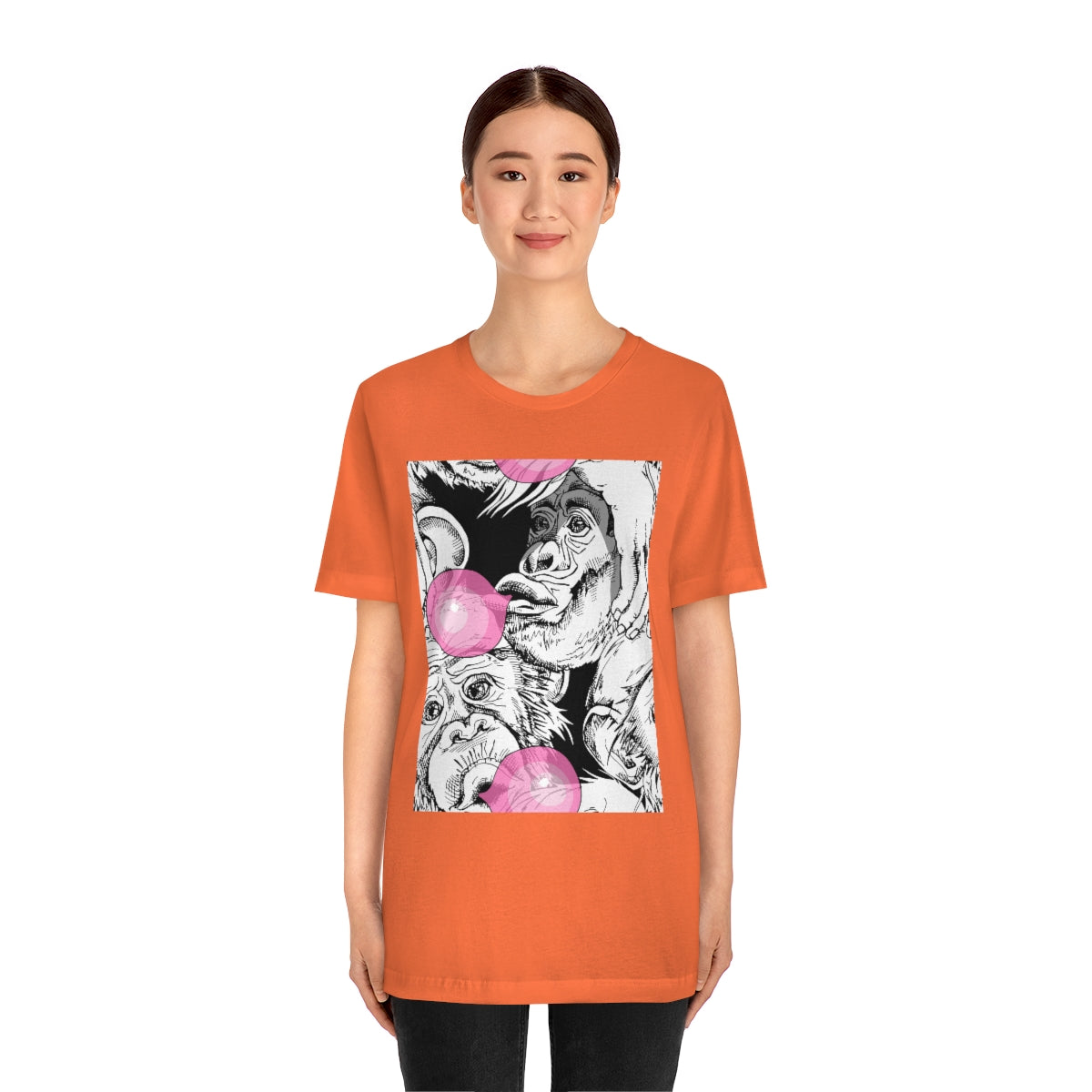 Unisex Jersey Short Sleeve Tee "Funny Monkey with a pink bubble gum"