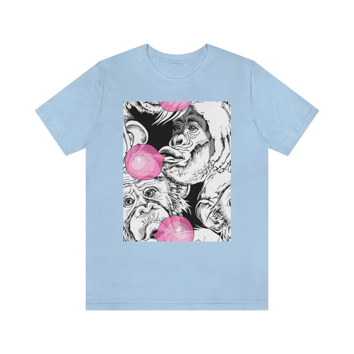 Unisex Jersey Short Sleeve Tee "Funny Monkey with a pink bubble gum"
