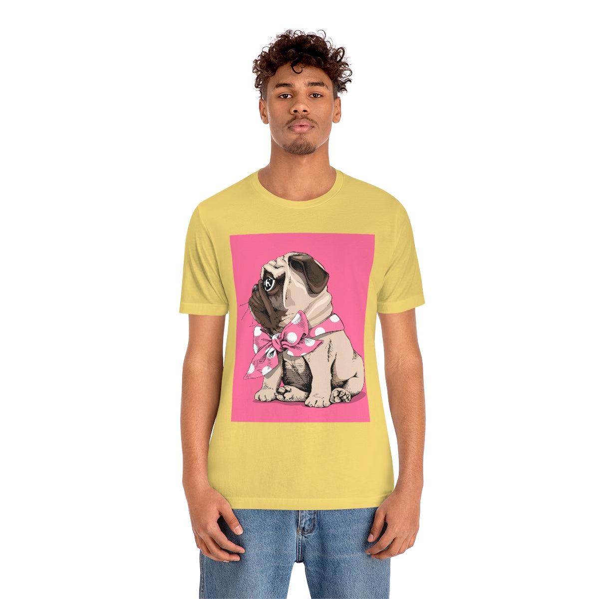 Unisex Jersey Short Sleeve Tee "Puppy Pug with a bow tie"