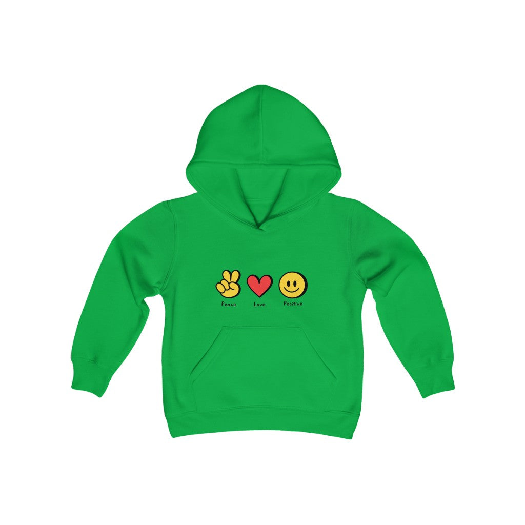 Youth Heavy Blend Hooded Sweatshirt "Peace, love, positive"