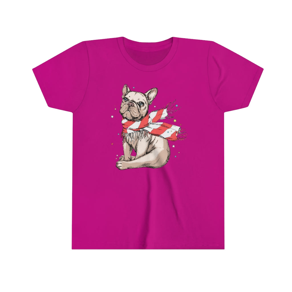 Youth Short Sleeve Tee "French bulldog in a striped scarf"