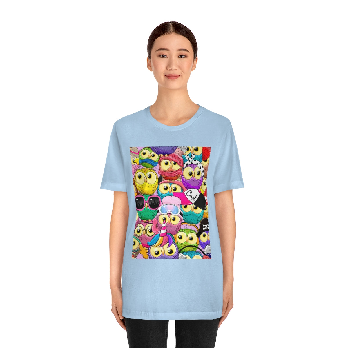 Unisex Jersey Short Sleeve Tee "Colorful Pattern with cute cartoon owls"