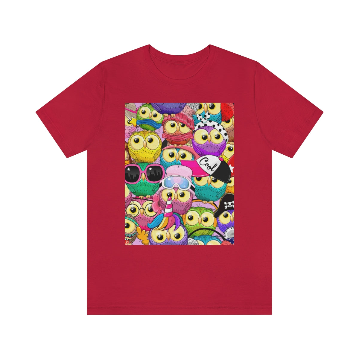 Unisex Jersey Short Sleeve Tee "Colorful Pattern with cute cartoon owls"