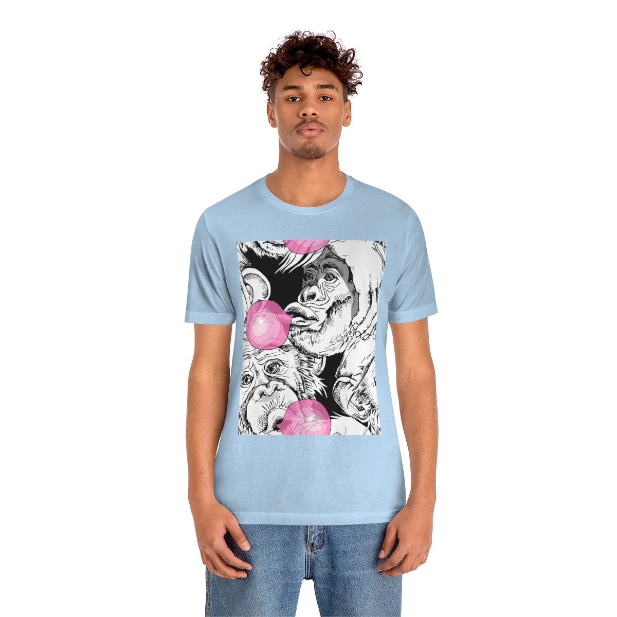 Unisex Jersey Short Sleeve Tee "Funny Monkey with a pink bubble gum"