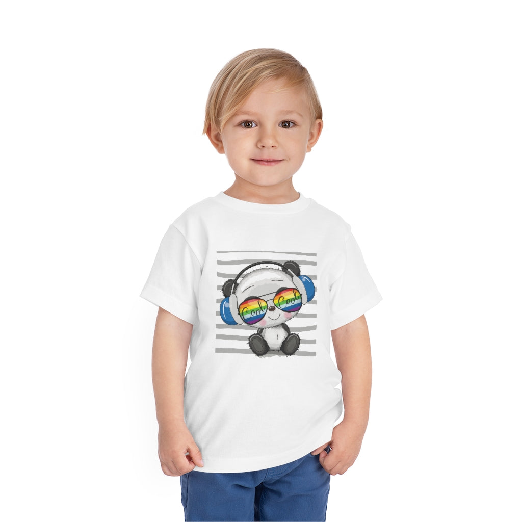 Kids Short Sleeve Tee "Cool Cartoon Cute Panda with sun glasses and headphones"