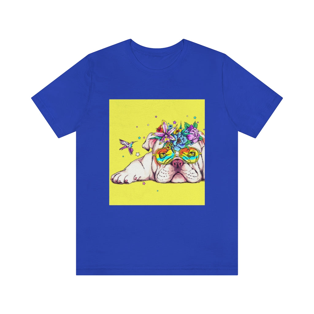 Unisex Jersey Short Sleeve Tee "English bulldog & bird"