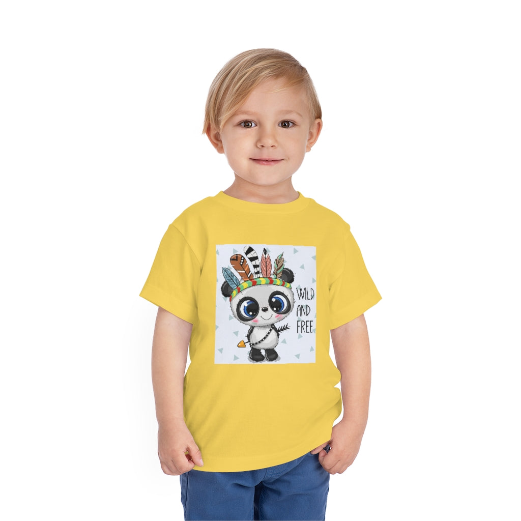 Kids Short Sleeve Tee "Cute Cartoon tribal baby Panda with feathers"