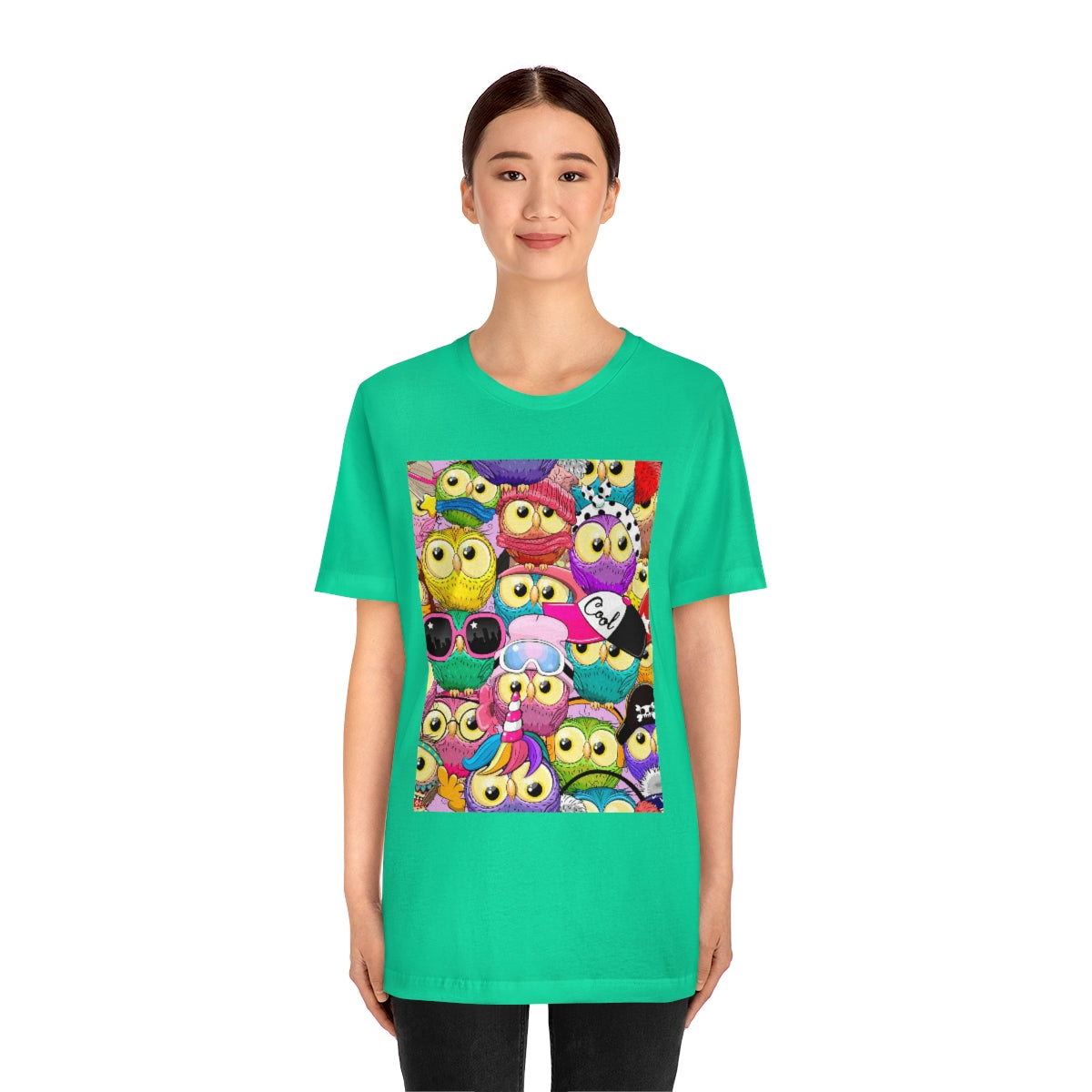 Unisex Jersey Short Sleeve Tee "Colorful Pattern with cute cartoon owls"