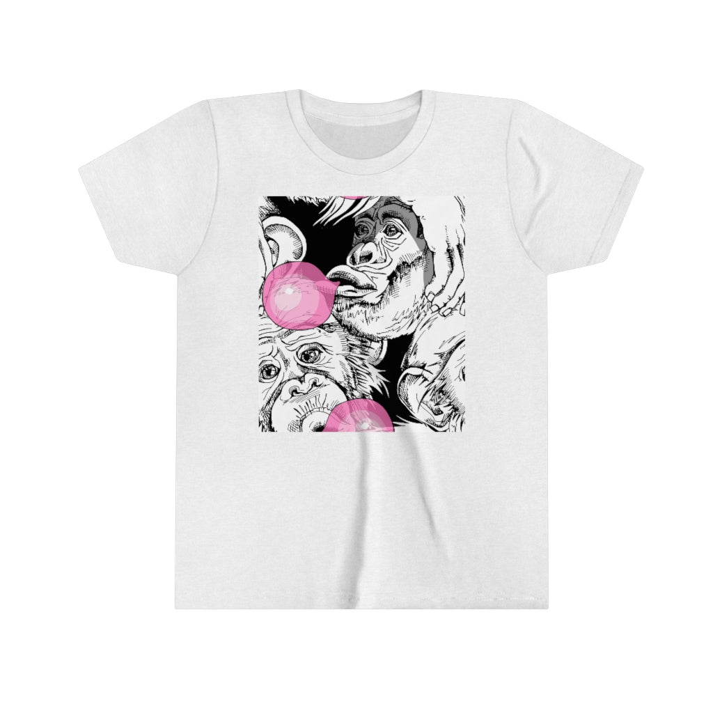 Youth Short Sleeve Tee "Funny Monkey with a pink bubble gum"