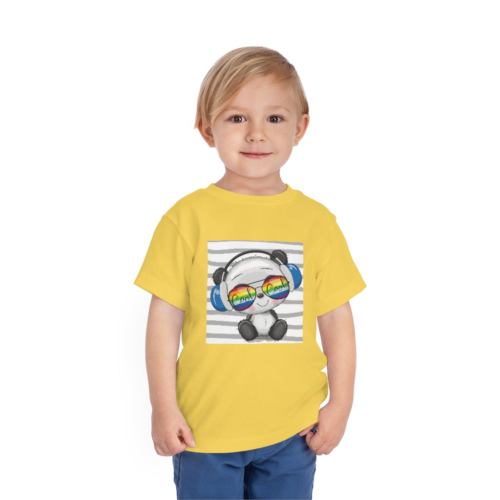Kids Short Sleeve Tee "Cool Cartoon Cute Panda with sun glasses and headphones"