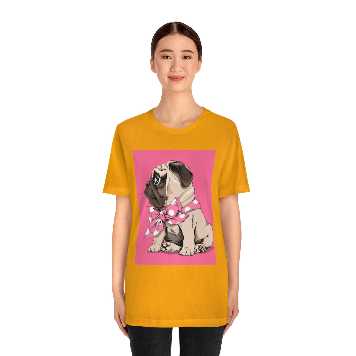 Unisex Jersey Short Sleeve Tee "Puppy Pug with a bow tie"