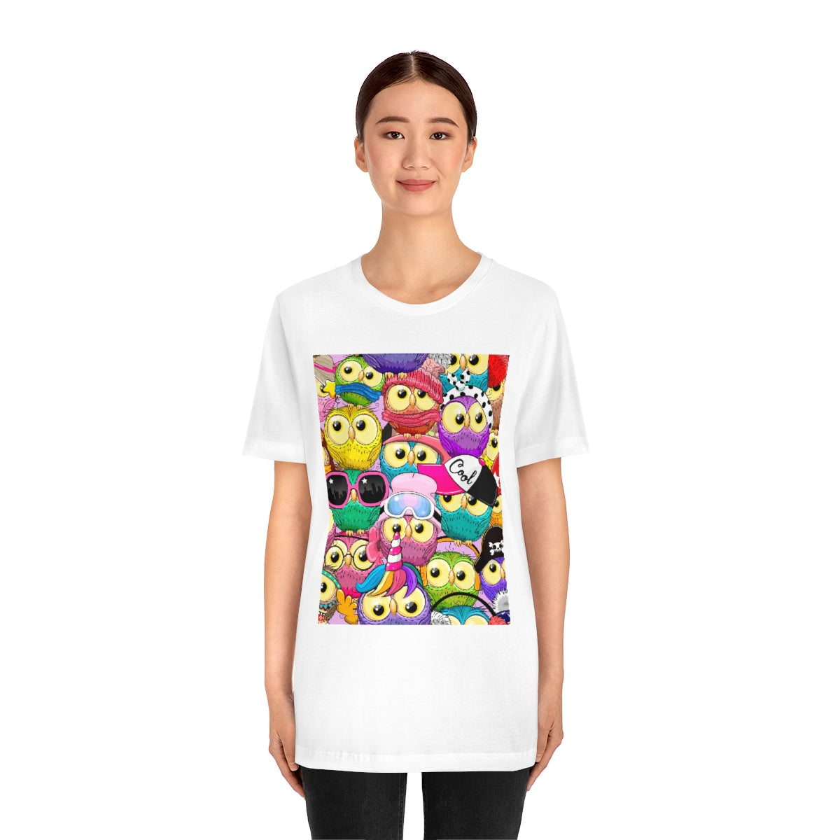 Unisex Jersey Short Sleeve Tee "Colorful Pattern with cute cartoon owls"