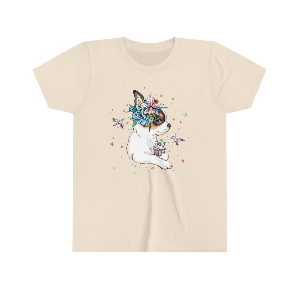 Youth Short Sleeve Tee "Chihuahua puppy & cupcake"