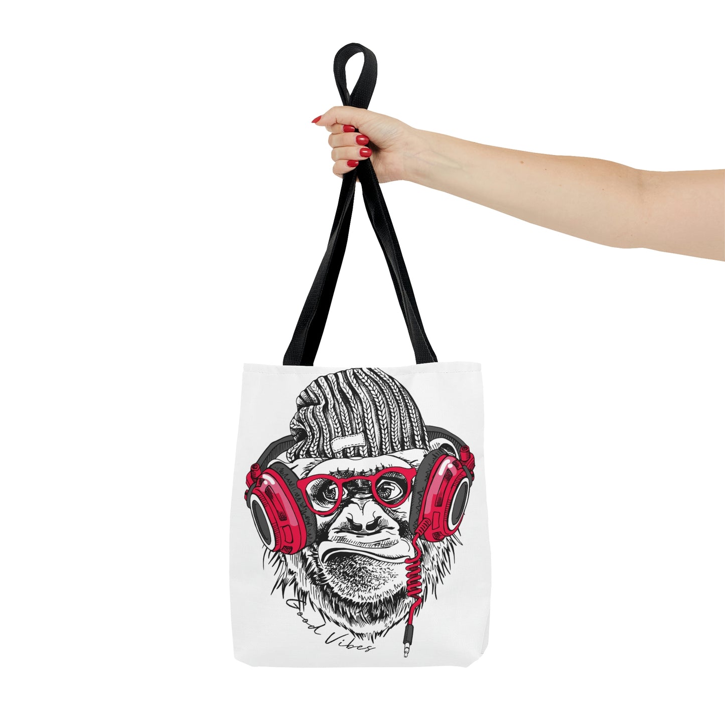 AOP Tote Bag "Funny Monkey and pink headphones"