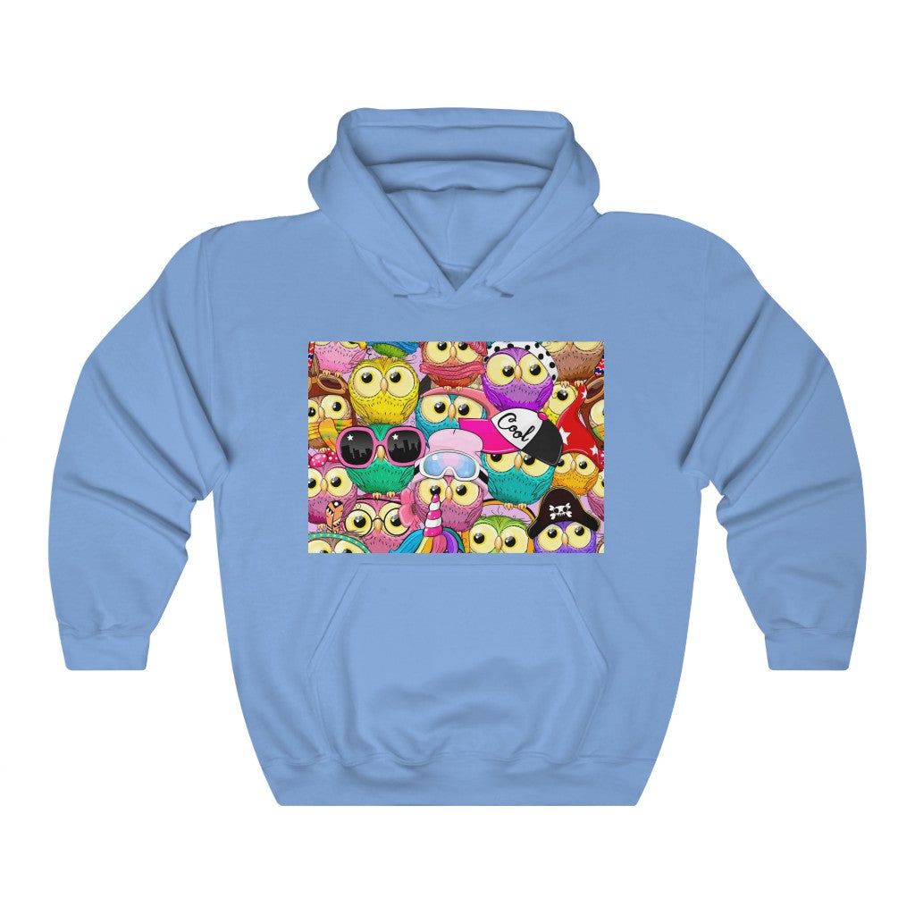Unisex Heavy Blend™ Hooded Sweatshirt "Colorful Pattern with cute cartoon owls"