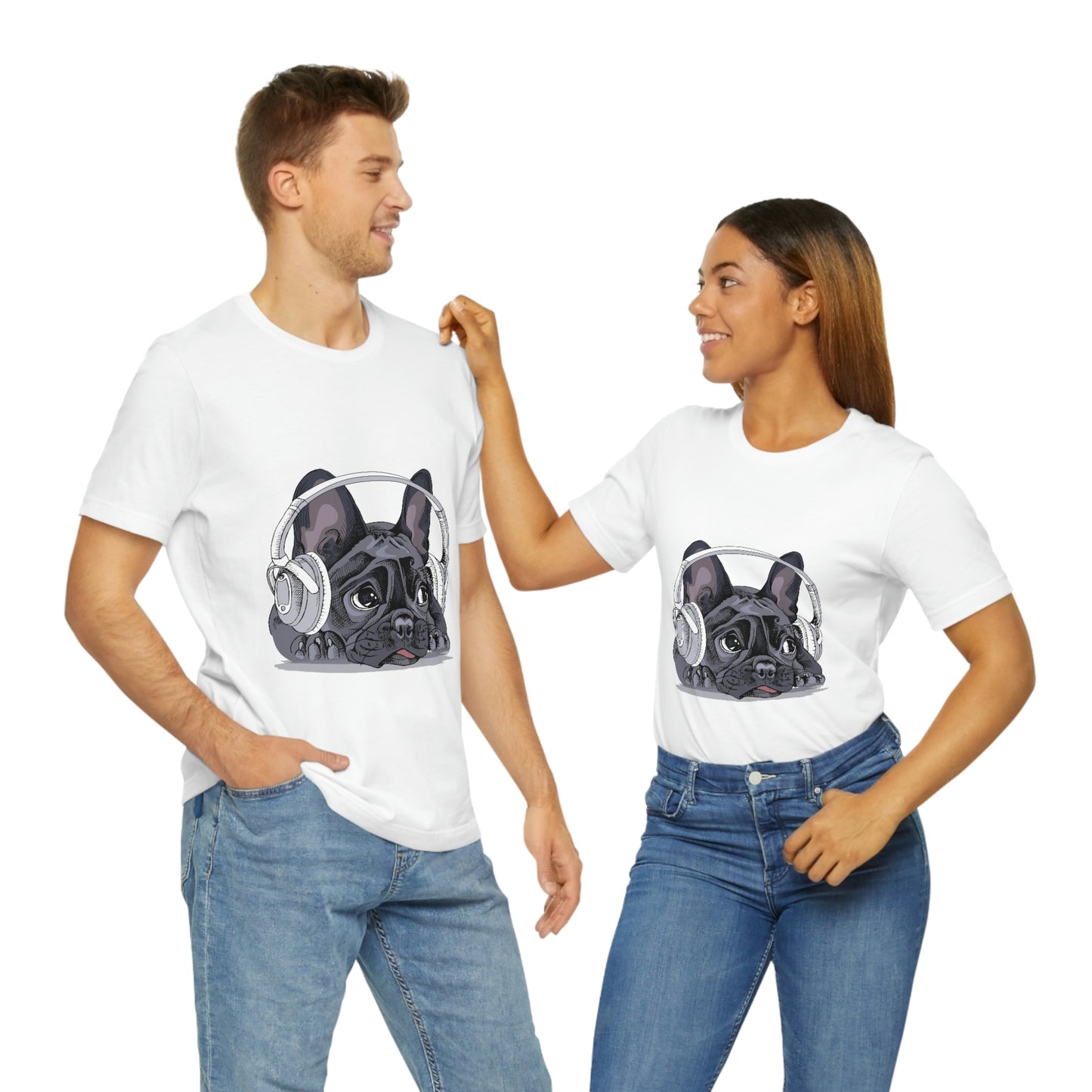 Unisex Jersey Short Sleeve Tee "French bulldog with a headphones"