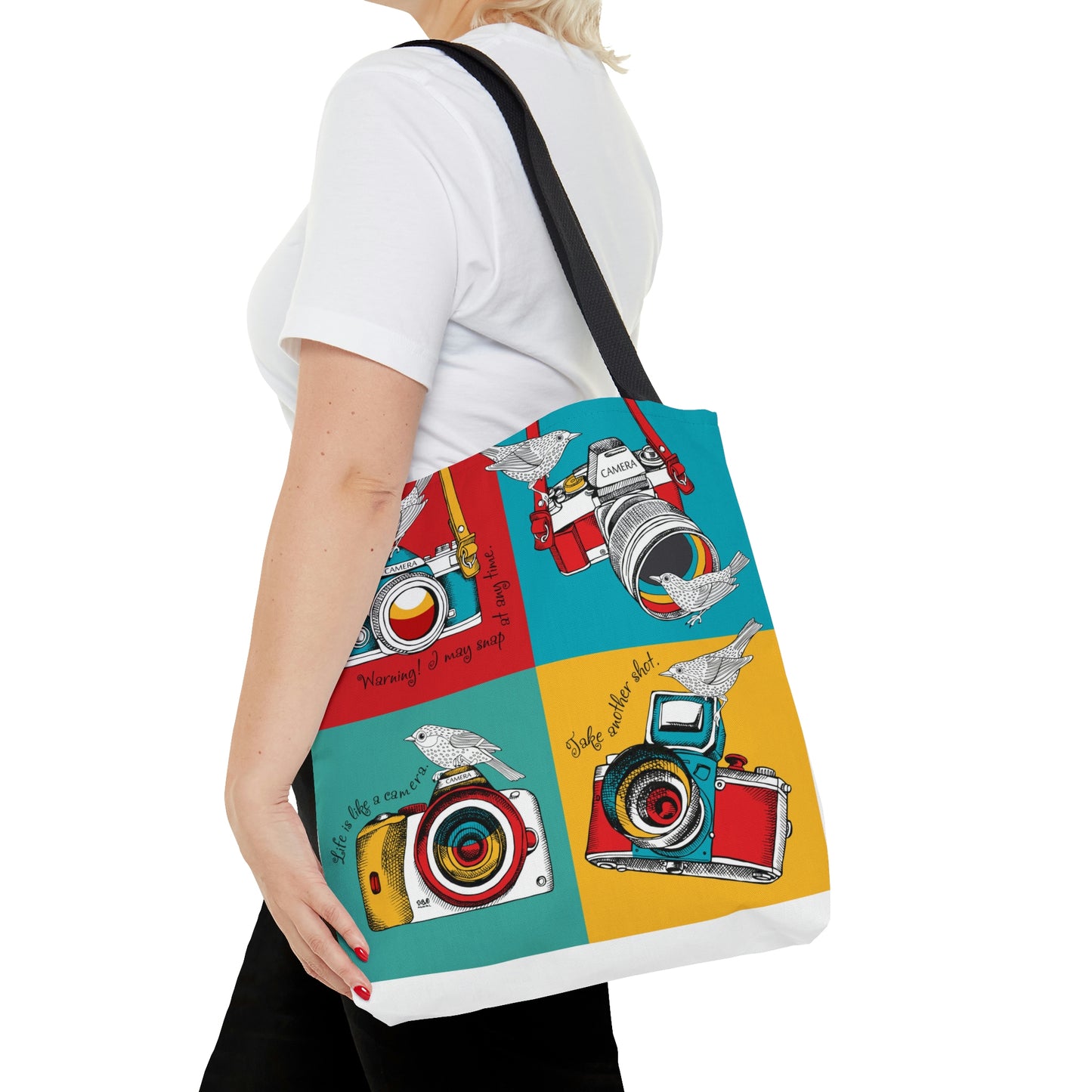 AOP Tote Bag "Cameras and birds"