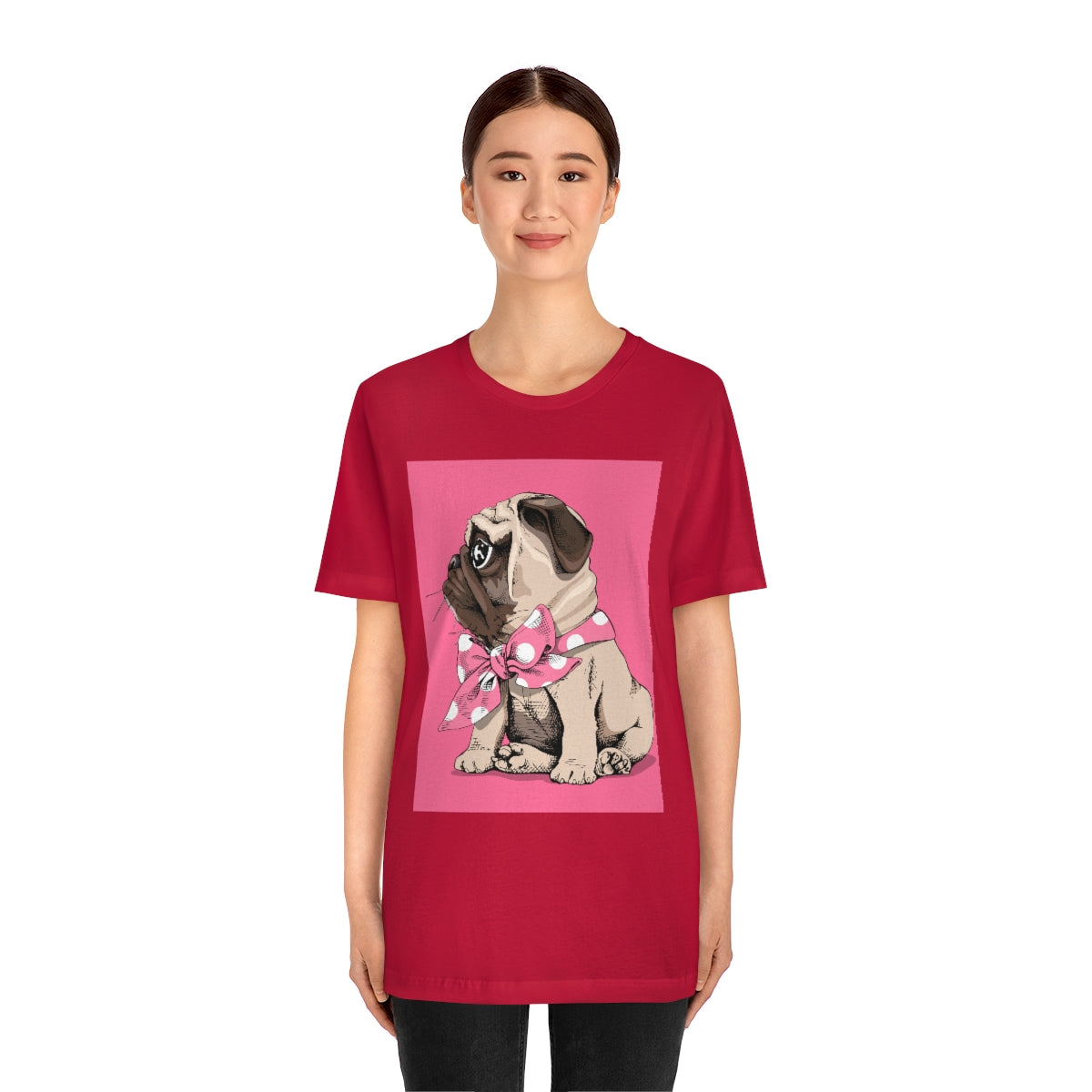 Unisex Jersey Short Sleeve Tee "Puppy Pug with a bow tie"