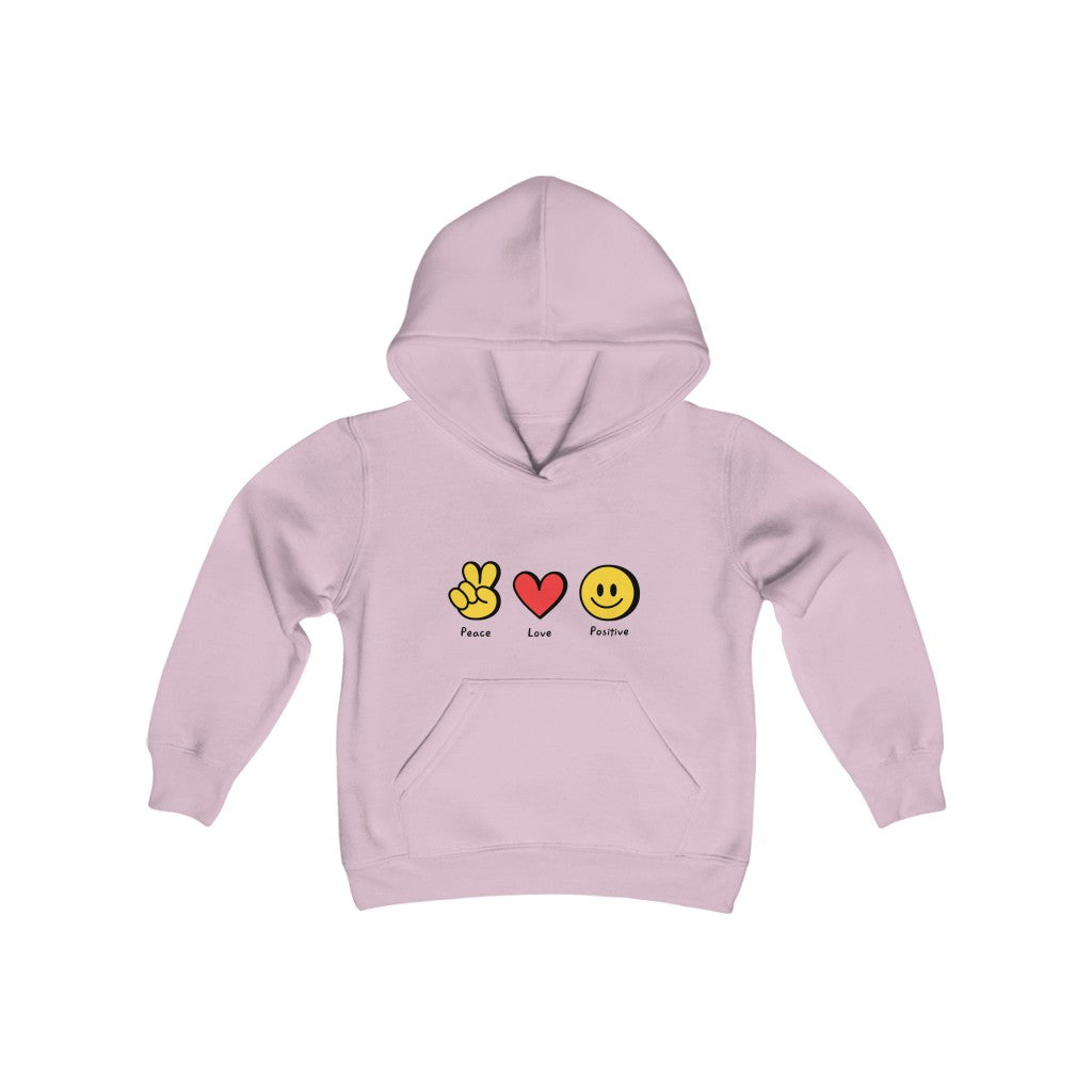 Youth Heavy Blend Hooded Sweatshirt "Peace, love, positive"