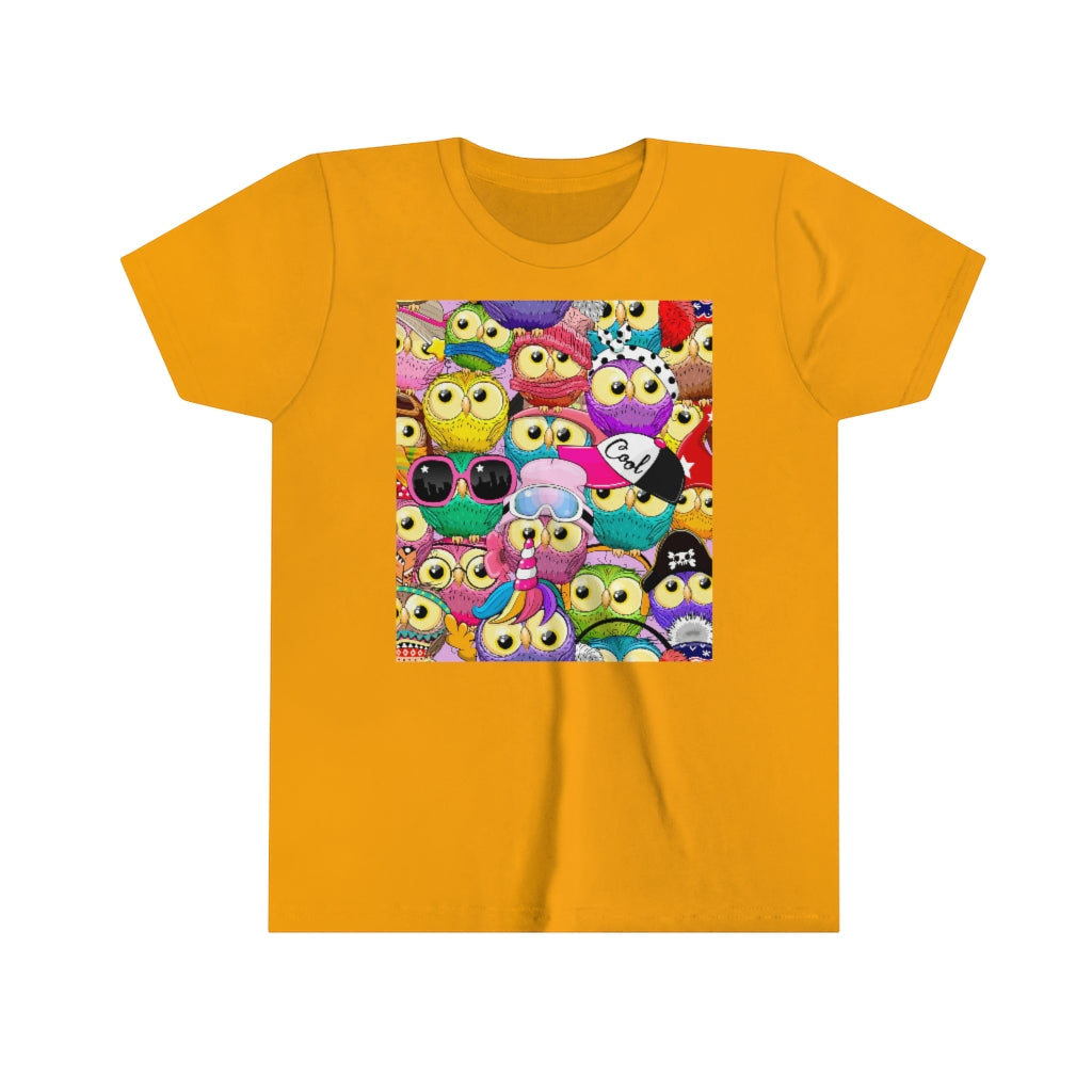 Youth Short Sleeve Tee "Colorful Pattern with cute cartoon owls"
