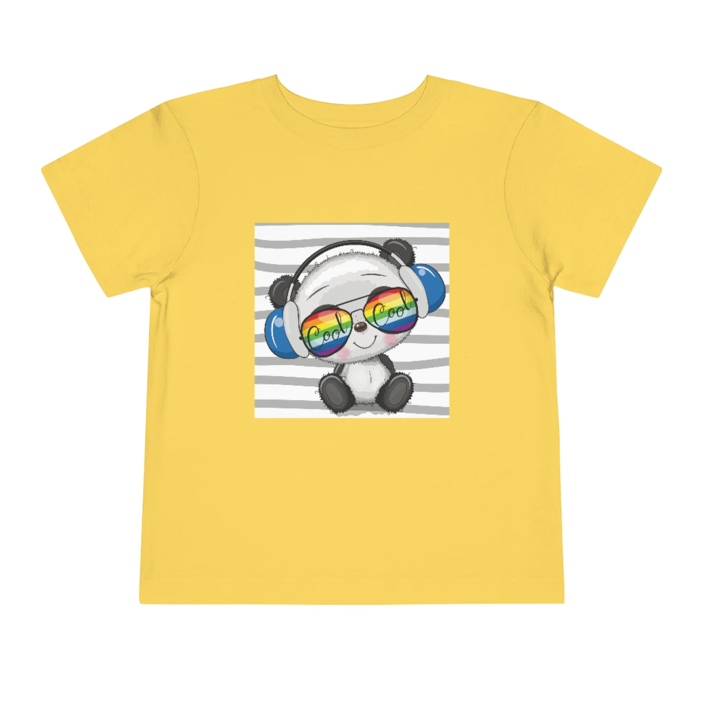 Kids Short Sleeve Tee "Cool Cartoon Cute Panda with sun glasses and headphones"