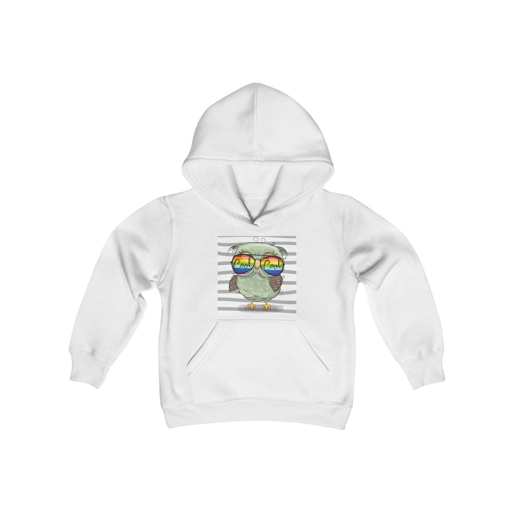 Youth Heavy Blend Hooded Sweatshirt "Cool Cartoon Cute Owl with sun glasses"