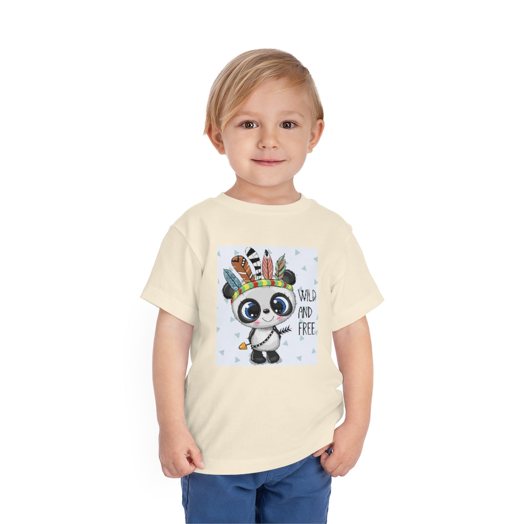 Kids Short Sleeve Tee "Cute Cartoon tribal baby Panda with feathers"