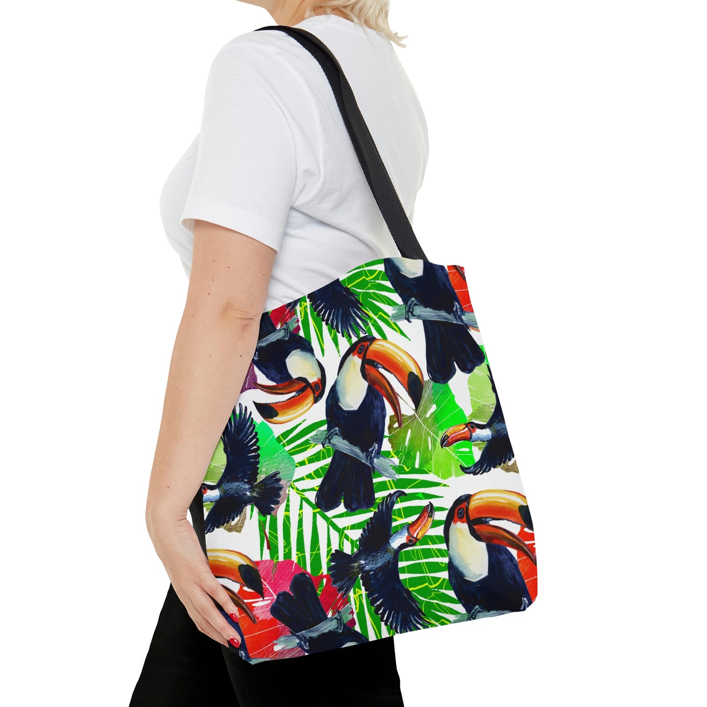 AOP Tote Bag "Tropical leaves and Toucan birds"
