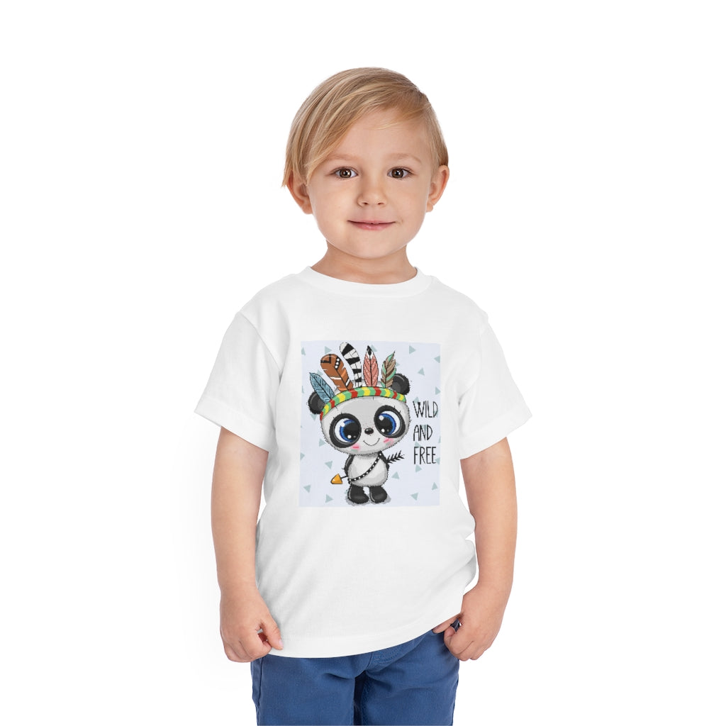 Kids Short Sleeve Tee "Cute Cartoon tribal baby Panda with feathers"