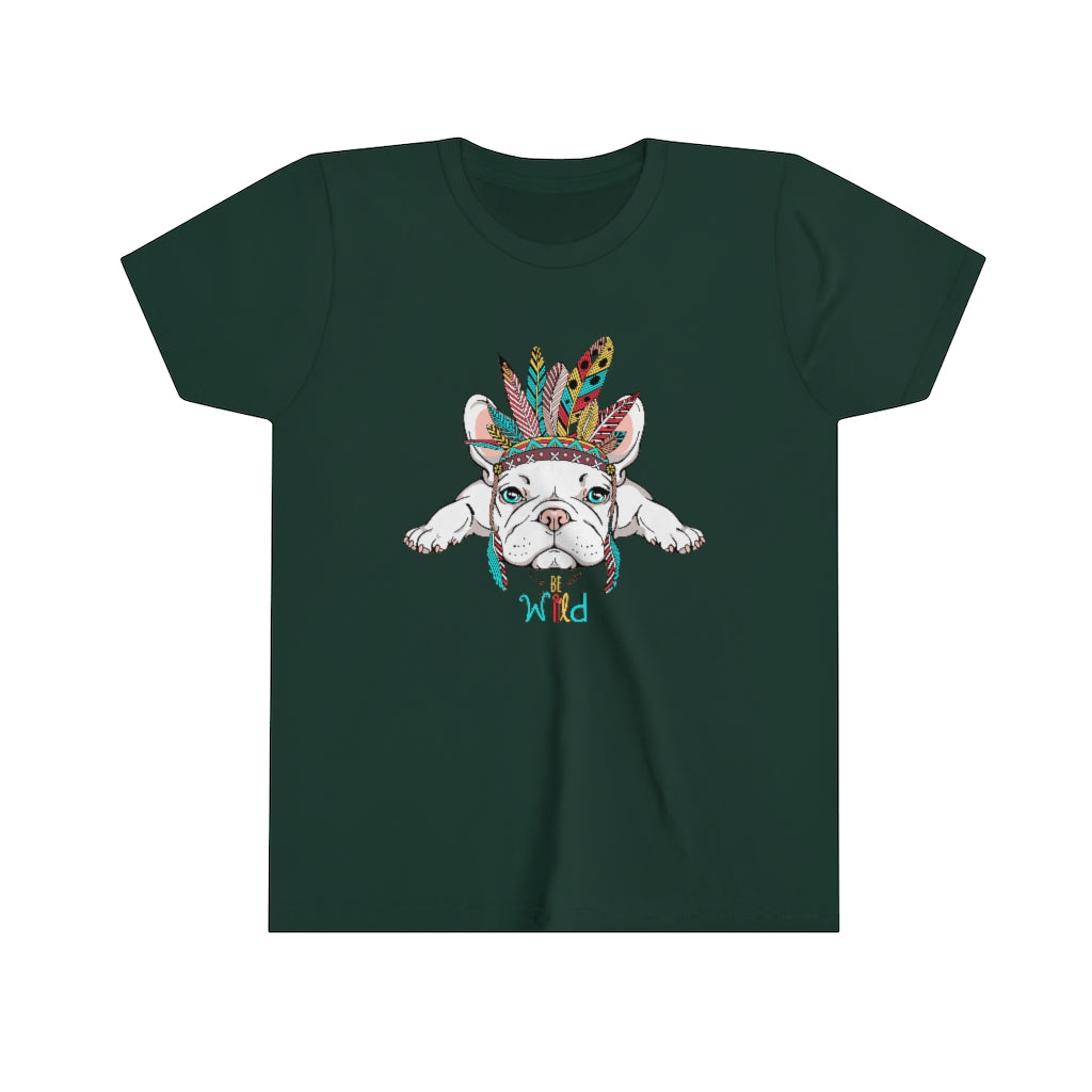 Youth Short Sleeve Tee "French bulldog in Indian headdress"