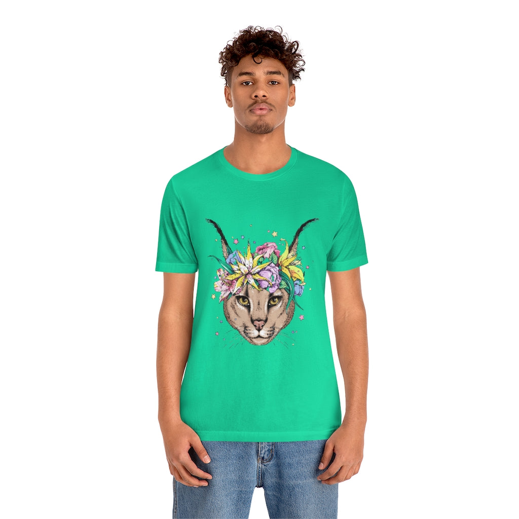 Unisex Jersey Short Sleeve Tee "Caracal with flowers"
