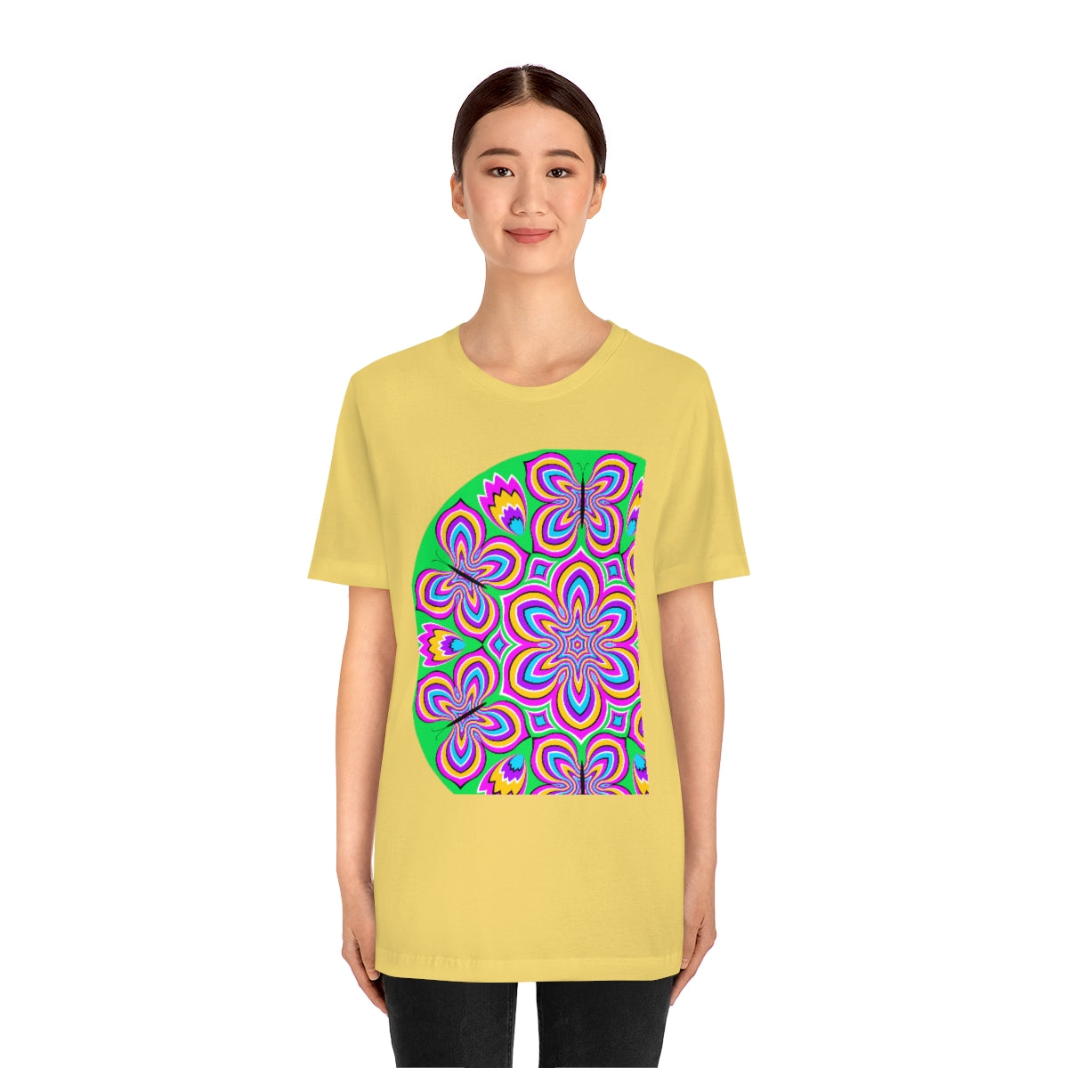 Unisex Jersey Short Sleeve Tee "Optical illusion Colorful flower and butterflies"