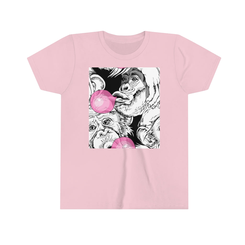Youth Short Sleeve Tee "Funny Monkey with a pink bubble gum"
