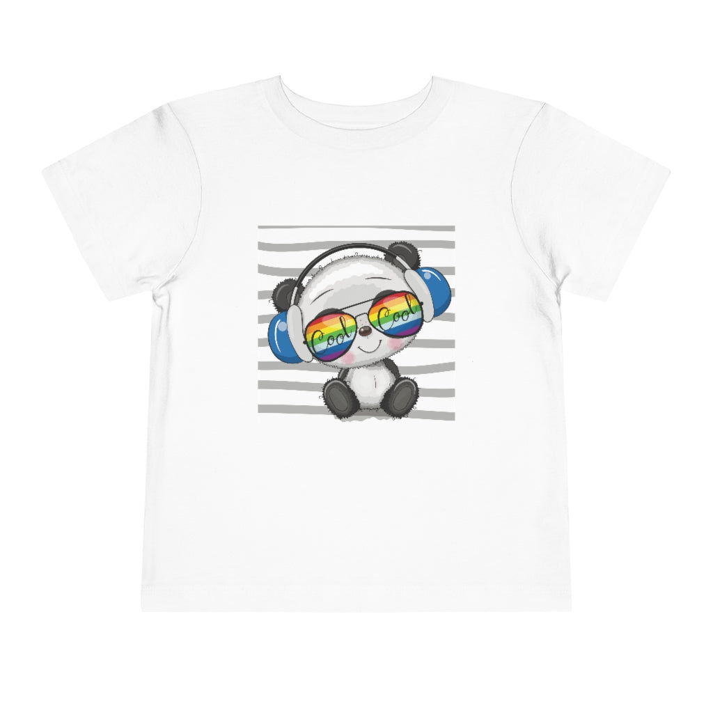 Kids Short Sleeve Tee "Cool Cartoon Cute Panda with sun glasses and headphones"