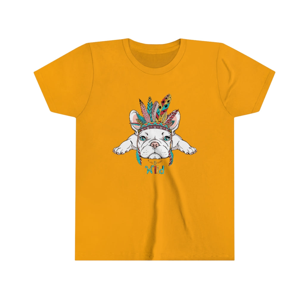 Youth Short Sleeve Tee "French bulldog in Indian headdress"