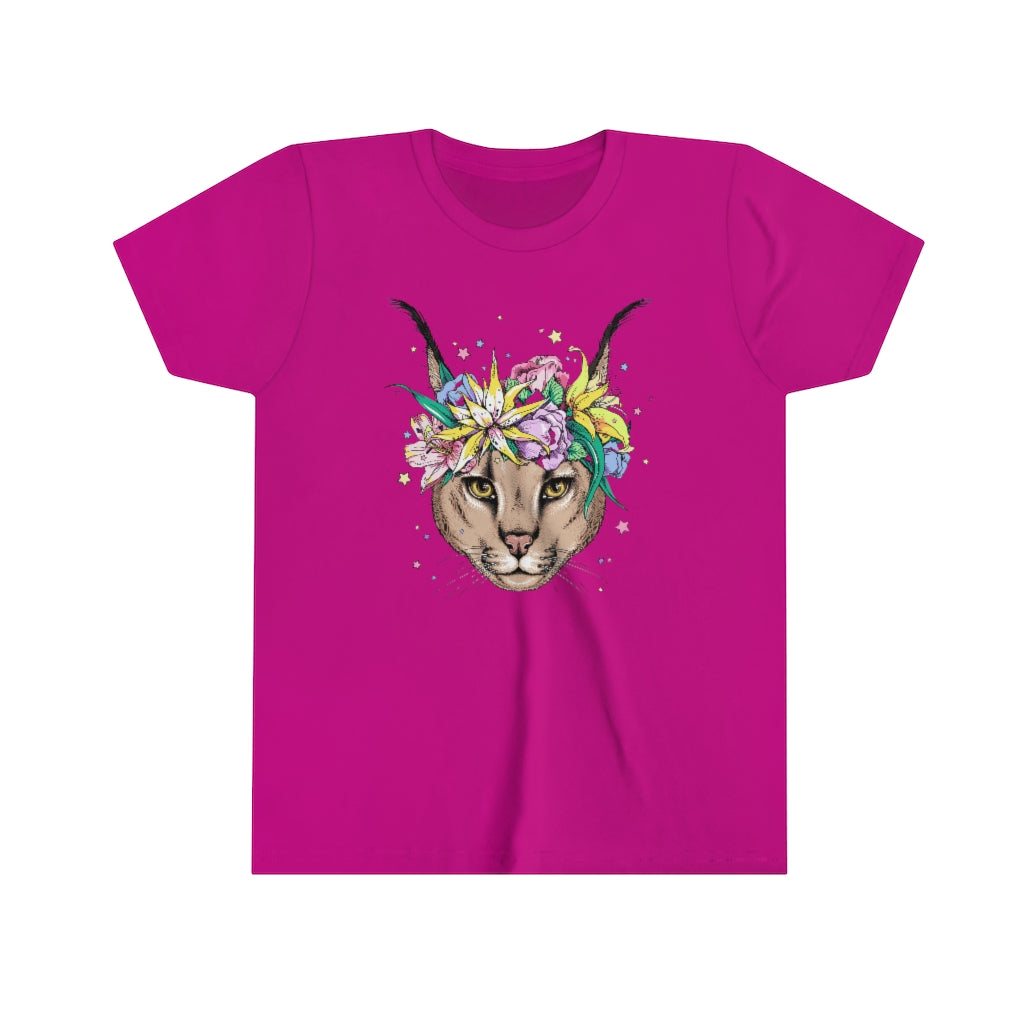 Youth Short Sleeve Tee "Caracal with flowers"