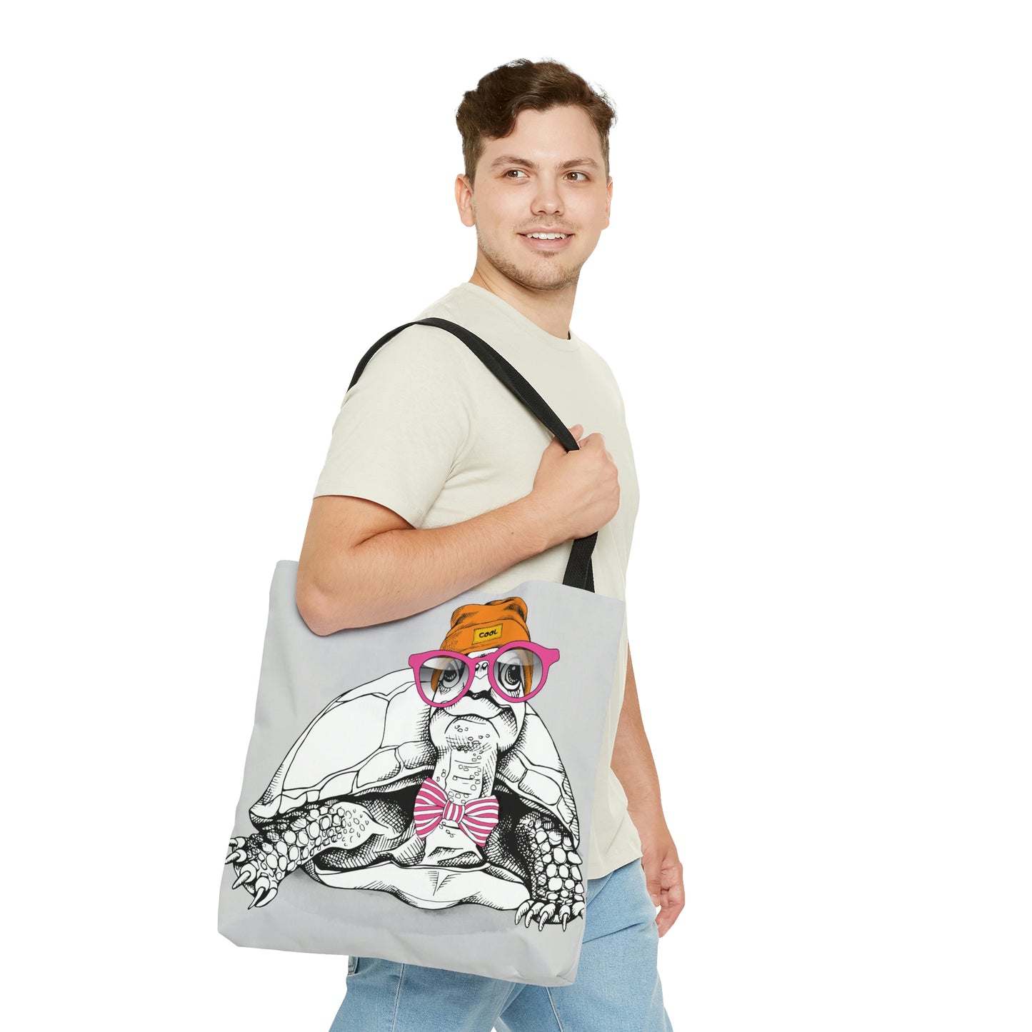 AOP Tote Bag "Turtle in a Hipster Hat with glasses"