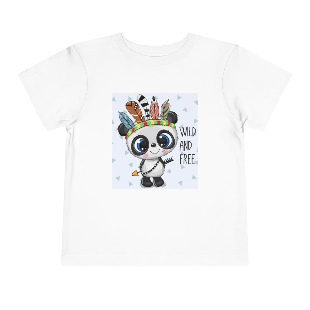 Kids Short Sleeve Tee "Cute Cartoon tribal baby Panda with feathers"