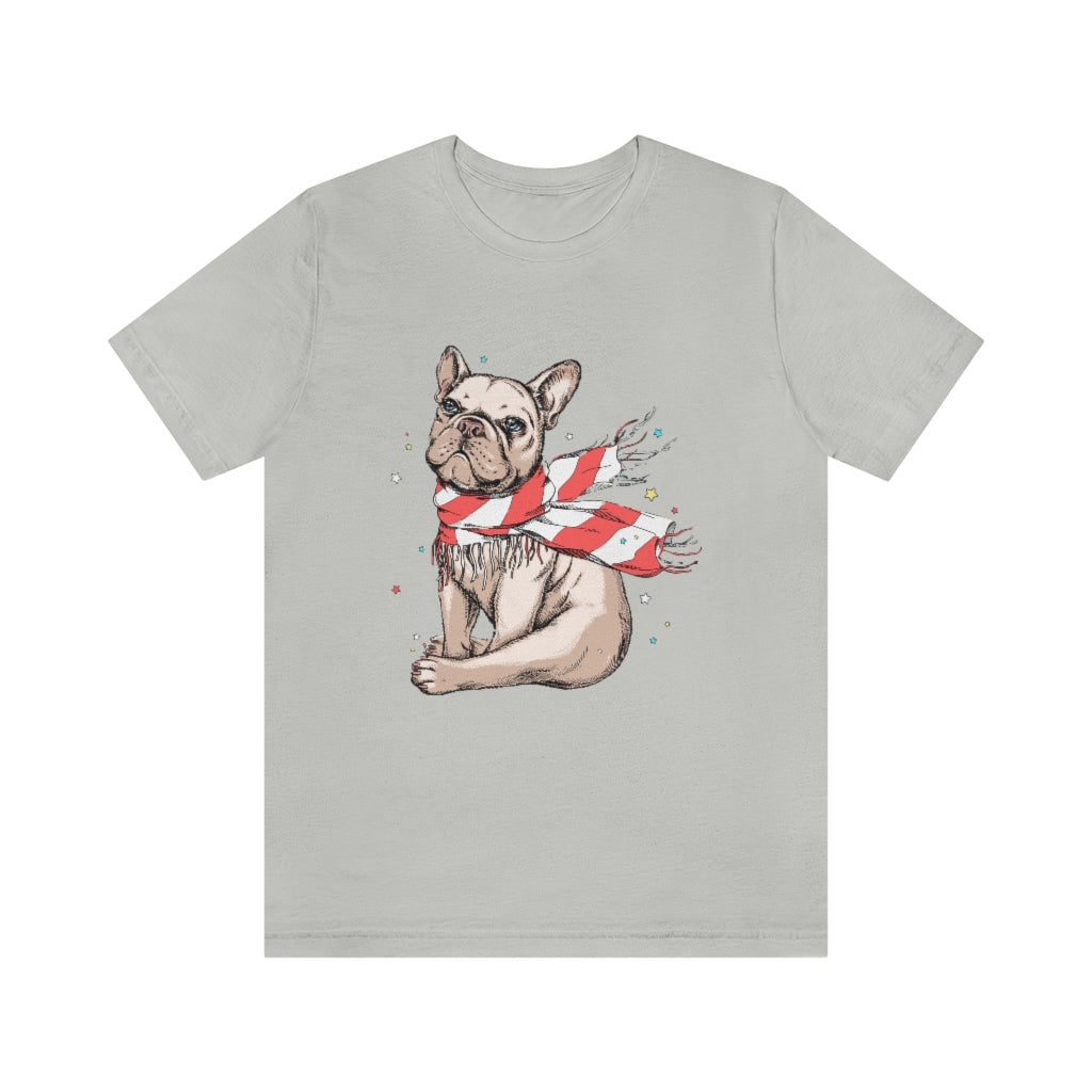 Unisex Jersey Short Sleeve Tee "French bulldog in a striped scarf"