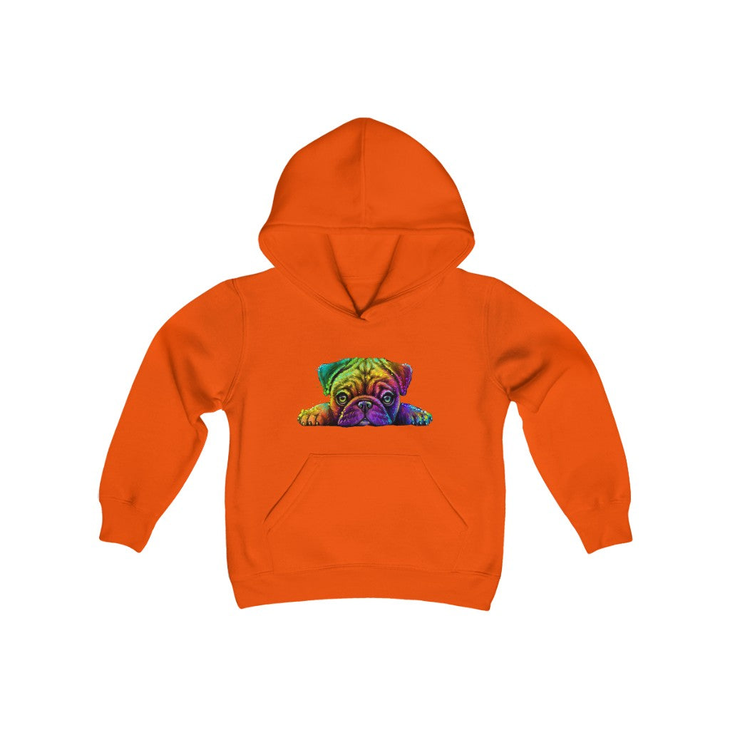 Youth Heavy Blend Hooded Sweatshirt "Colorful neon Pug"