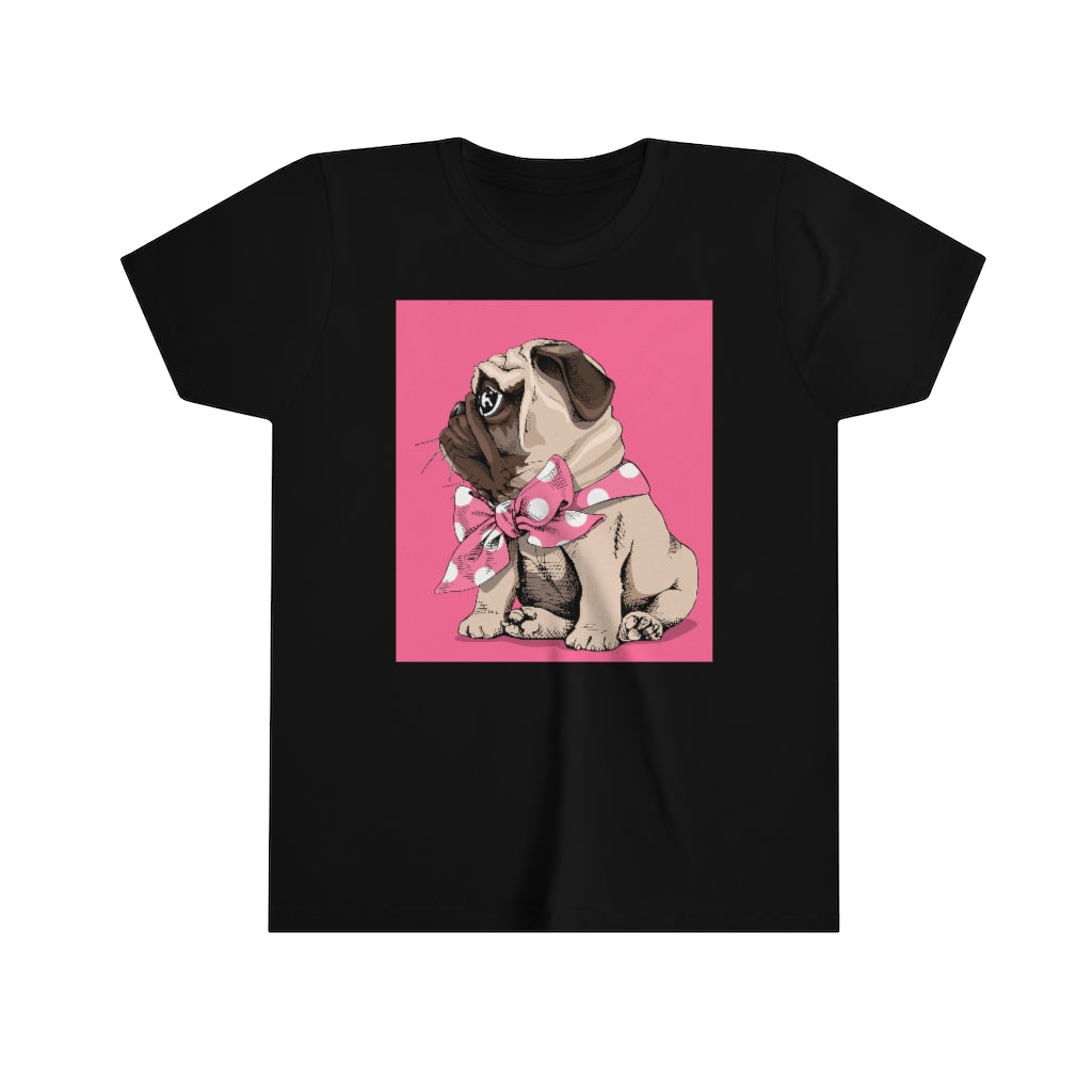 Youth Short Sleeve Tee "Puppy Pug with a bow tie"