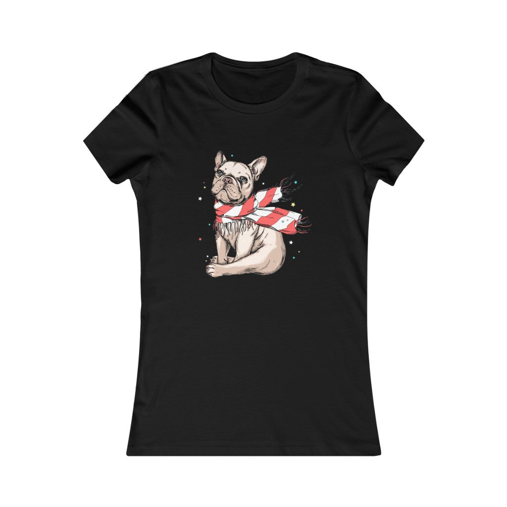 Women's Favorite Tee "French bulldog in a striped scarf"