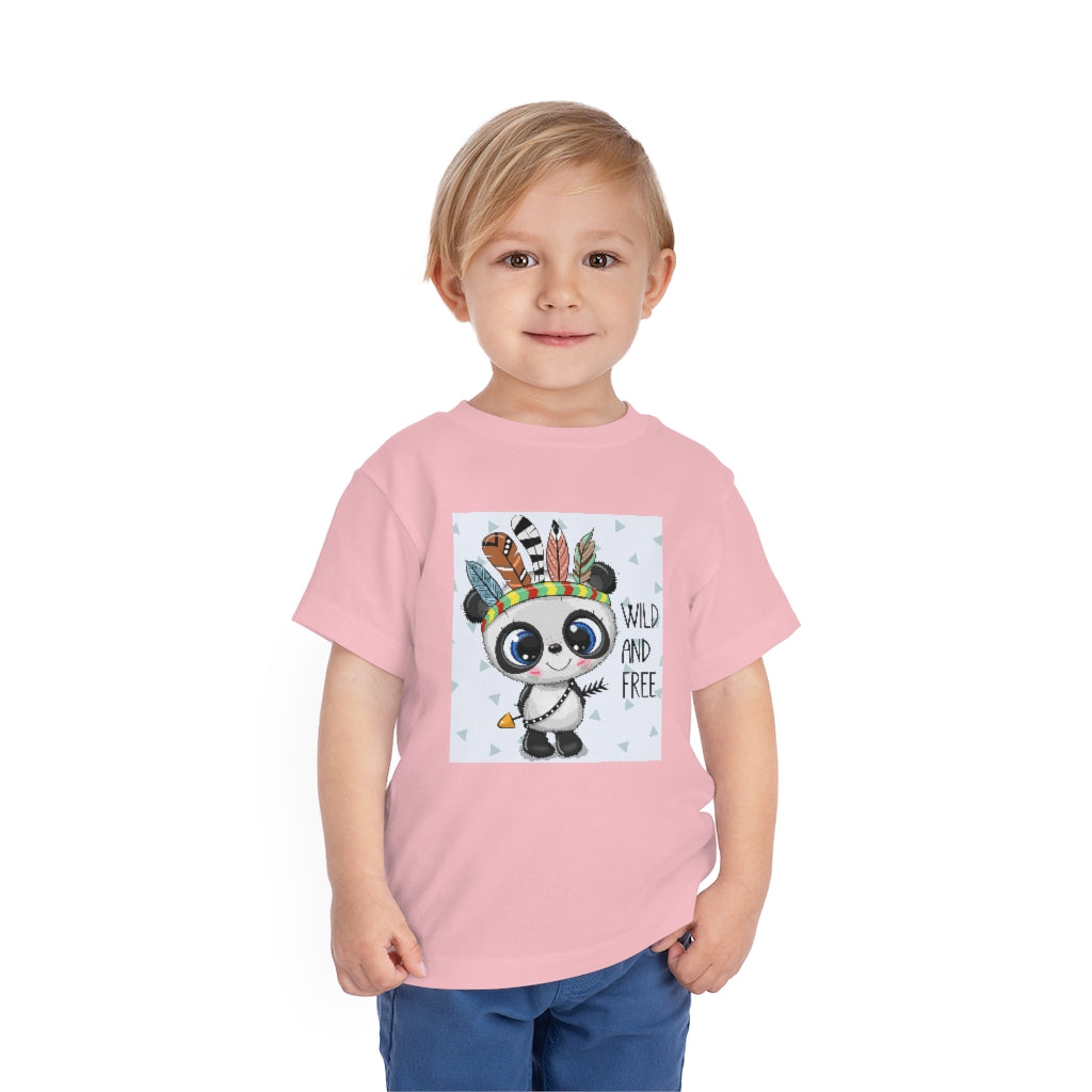 Kids Short Sleeve Tee "Cute Cartoon tribal baby Panda with feathers"