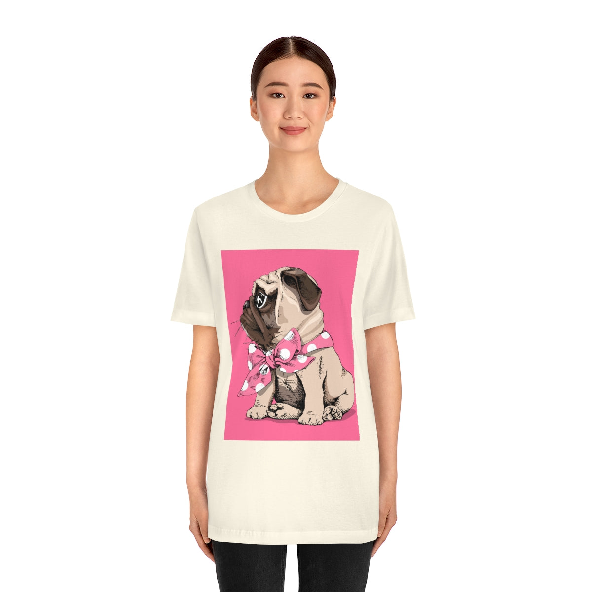 Unisex Jersey Short Sleeve Tee "Puppy Pug with a bow tie"