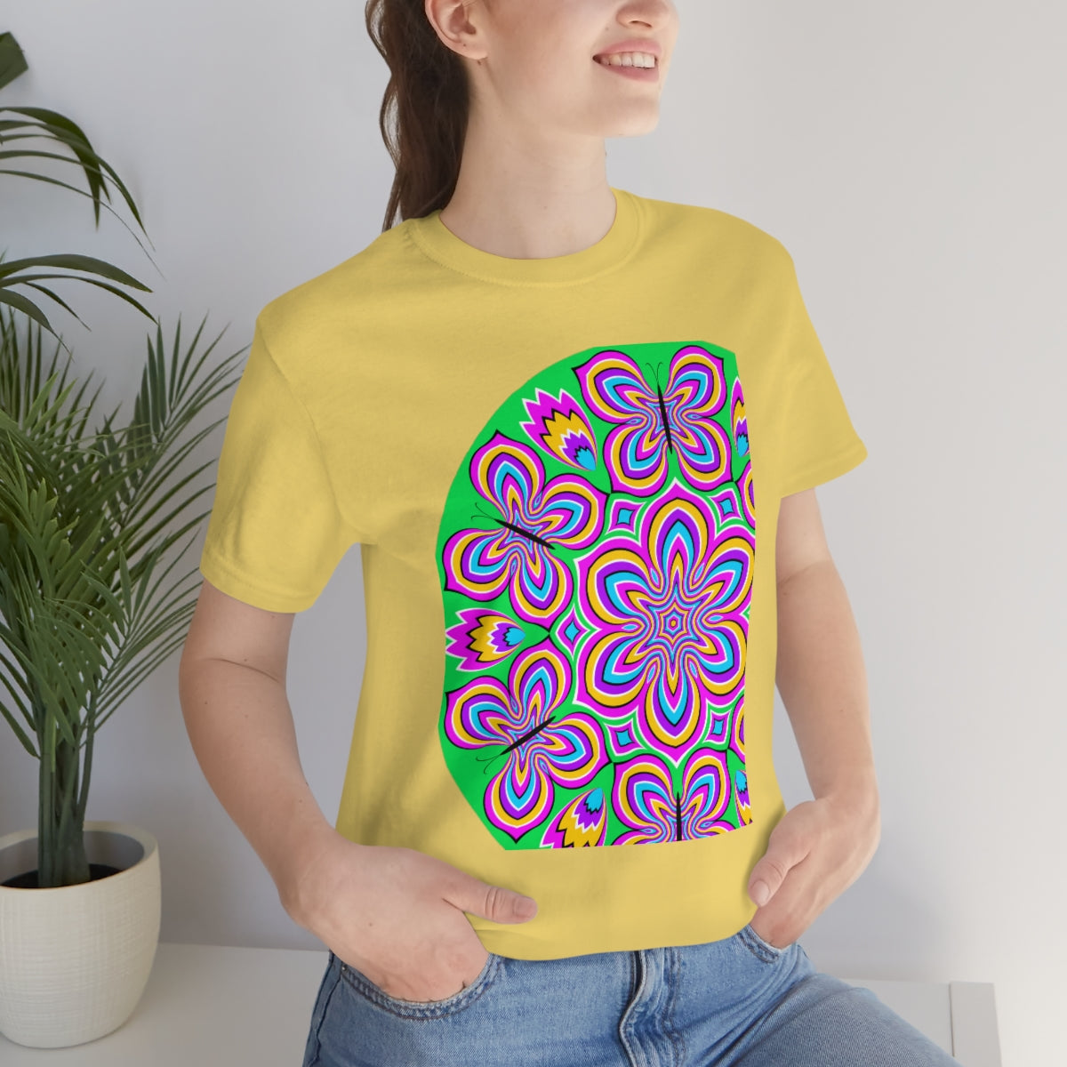 Unisex Jersey Short Sleeve Tee "Optical illusion Colorful flower and butterflies"
