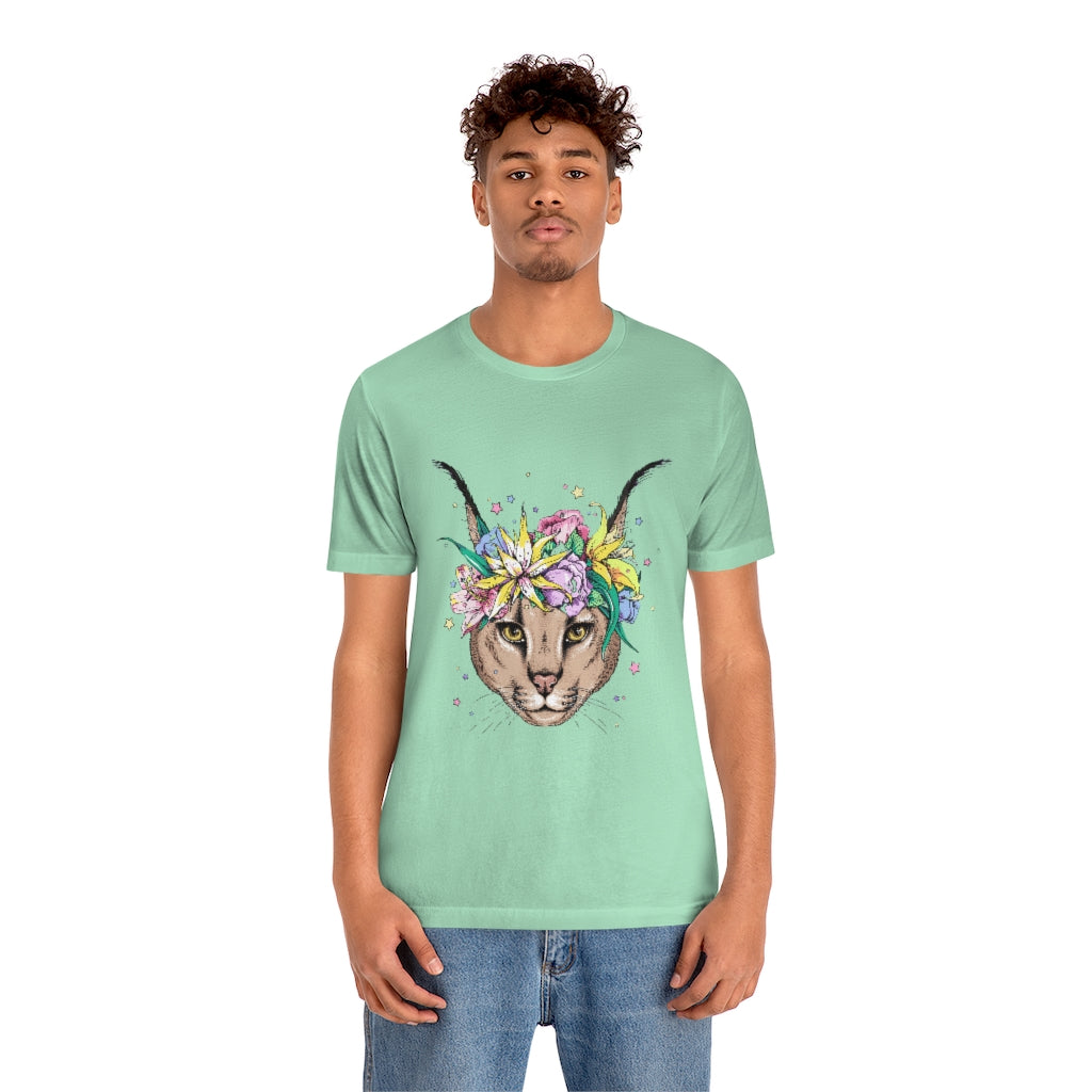 Unisex Jersey Short Sleeve Tee "Caracal with flowers"
